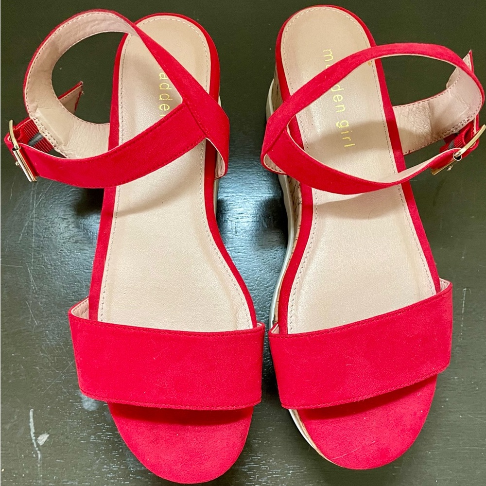 Platform Madden Girl Red Strappy Sandals with Ankle Strap size 7